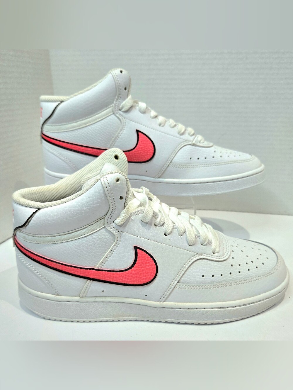 Nike Women’s Court Vision White Mid-Top Sneakers with Crimson Swoosh